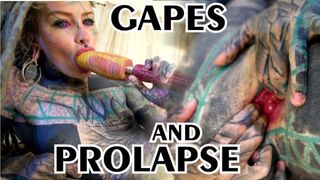 TATTOO chick masturbating, fingering her cunt & butt, fucks her ASS FUCKING with a toy & GAPES prolapse