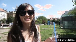 Tiny beautiful babe almost caught masturbating in public on a ferris wheel